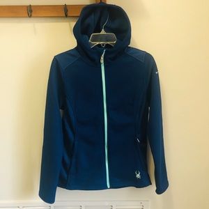 Spyder Blue Fleece Full Zip Abyss Hooded Jacket